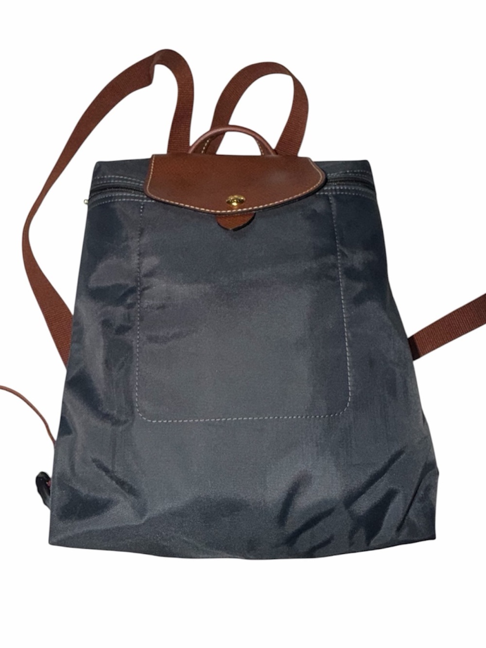 Longchamp black nylon backpack with brown leather trim